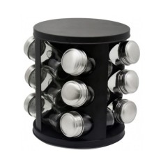 Set condimente rotativ, 12 recipiente, negru mat