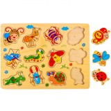Puzzle Lemn Insecte, 12 Piese, Dimensiune 30x22cm, Multicolor