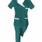 Costum Medical Pe Stil, Turcoaz inchis cu Elastan Cu Paspoal si Garnitură alba, Model Nicoleta - 4XL, XL