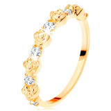 Inel de aur galben de 14K - trandafiri așezați alternativ și zirconii rotunde, transparente - Marime inel: 49