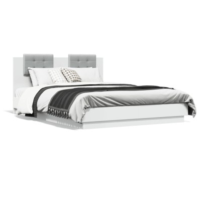 Gossi cadru de pat cu tablie si lumini led, alb, 150x200 cm foto