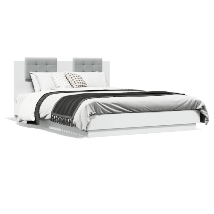 Gossi cadru de pat cu tablie si lumini led, alb, 150x200 cm