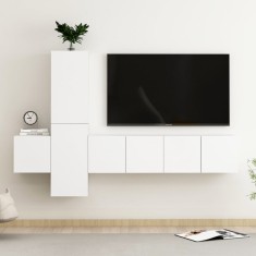 vidaXL Set dulapuri TV, 5 piese, alb, lemn prelucrat foto