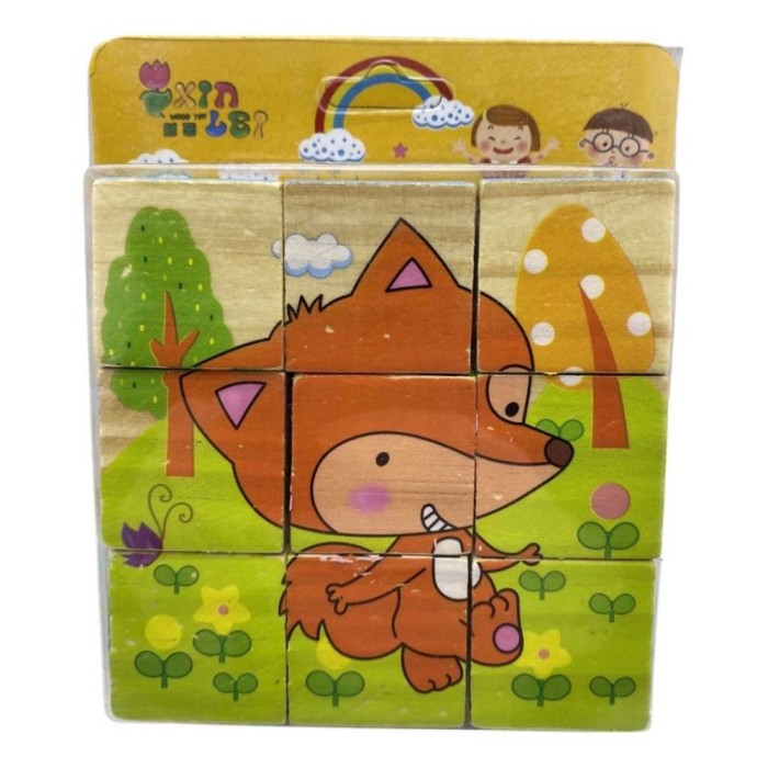 Puzzle cuburi lemn vulpe