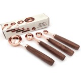 Set 4 Cupe de masurare Koken, Manere din lemn de Nuc, 1,25 ml/2,5 ml/5 ml/15 ml, Ustensile de masurat din Otel inoxidabil, Lingurite gradate, Aurii/Ma