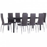 VidaXL Set mobilier de bucătărie, 9 piese, gri, piele ecologică