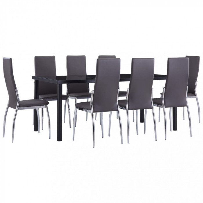 vidaXL Set mobilier de bucătărie, 9 piese, gri, piele ecologică