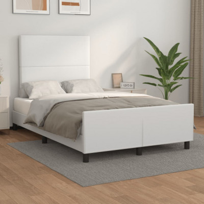 vidaXL Cadru de pat cu tăblie, alb, 120x200 cm, piele ecologică foto