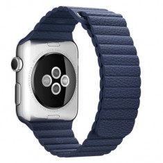 Curea iUni compatibila cu Apple Watch 1/2/3/4/5/6/7, 40mm, Leather Loop, Piele, Midnight Blue