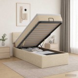 Cumpara ieftin Pat ottoman cu saltea cu headboard Crem 80 x 200 cm Tesatura