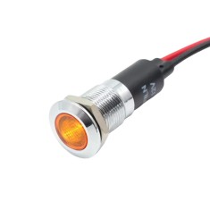 Indicator martor LED plat de panou alama 12mm, 2 fire 20cm, galben, 12-24V DC, IP67, FL1M-12FW-1-YELLOW