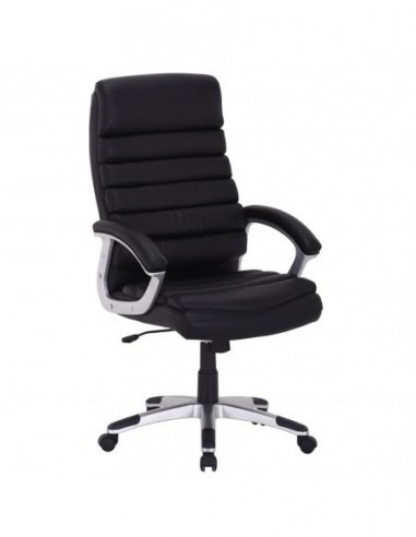Scaun directorial SL Q087, tapitat cu piele ecologica, suport lombar, mecanism de balans, rotativ, cadru polipropilena, 100 kg, negru