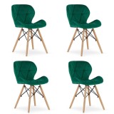 Set 4 scaune stil scandinav, Artool, Lago, catifea, lemn, verde, 48x43x74 cm