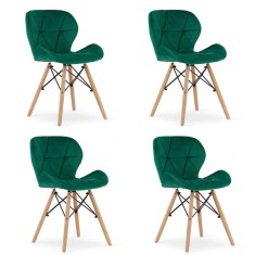 Set 4 scaune stil scandinav, Artool, Lago, catifea, lemn, verde, 48x43x74 cm foto