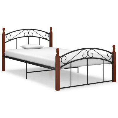 vidaXL Cadru de pat, negru, 120x200 cm, metal și lemn masiv de stejar foto