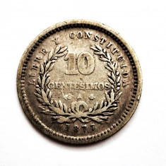 moneda argint Uruguay 10 centesimos 1877 AG . 900 km # 14