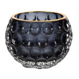 Suport Lum&acirc;nare Sticlă, Model cu Margine Aurie, Negru, 7.8x6cm, Oem