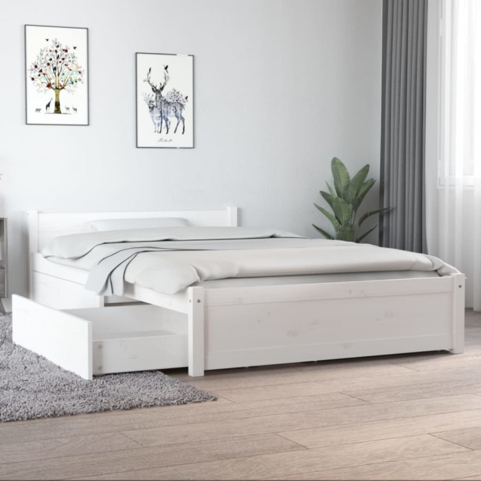 vidaXL Cadru de pat cu sertare Small Double, alb, 120x190 cm 3103540