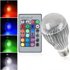 Bec E27 LED RGB 15W 750lm cu TELECOMANDA IR cromoterapie lumini arhitecturale foto