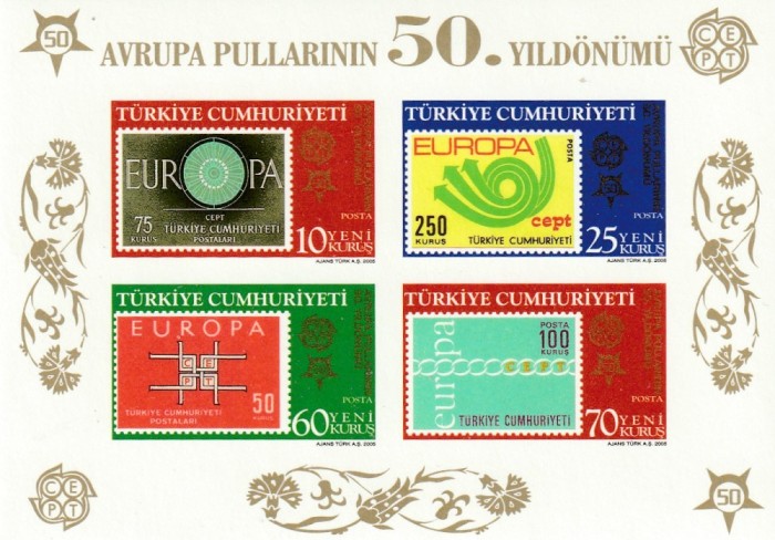 Turcia 2005 - 50 ani Europa CEPT,bloc 4 valori nedantelate,MNH,