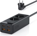 Prelungitor Tessan , ZTS-FS01DE, 2X USB-C, 2x USB, 2 prize, incarcare rapida USB-C, 30W, 2m, negru