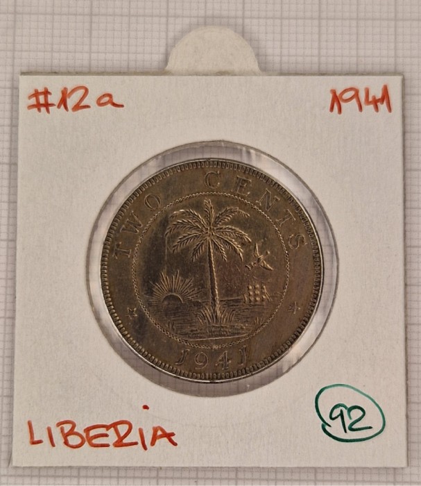 Liberia 2 Cents 1941 KM#12a