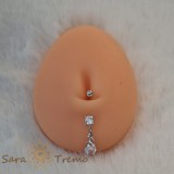 Piercing buric din argint 925 cu cristale zirconia albe in forma de floare, 3.5 cm, tija subtire