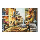 Tablou peisaj citadin pictat manual, Tihna, 100x70cm ulei pe panza, Valentin Pop
