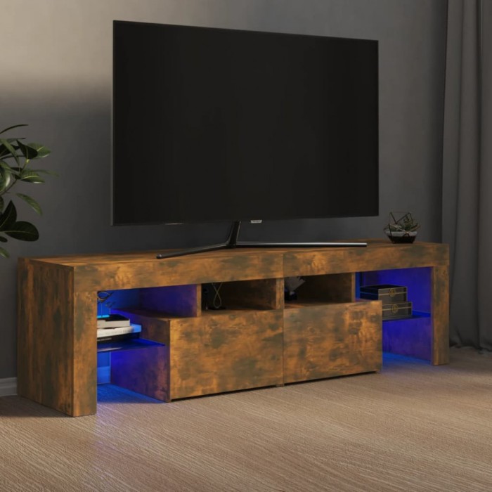 vidaXL Comodă TV cu lumini LED, stejar fumuriu 140x36,5x40 cm