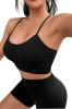 Set fitness din 2 piese, Top fara spate + Colanti scurti cu efect push up, Negru - S, Oem