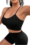 Set fitness din 2 piese, Top fara spate + Colanti scurti cu efect push up, Negru - S, Oem