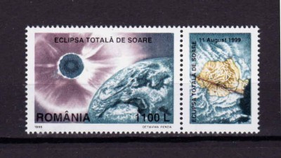 RO 1999 , LP 1487a ,&amp;quot;Eclipsa de soare&amp;quot; , serie+vinieta ,MNH foto