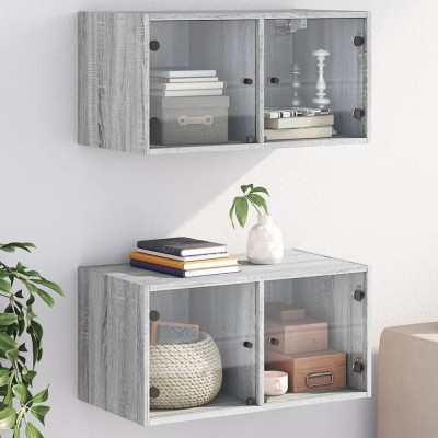 vidaXL Dulapuri de perete cu uși sticlă 2 buc. gri sonoma 68,5x37x35cm 836508 foto