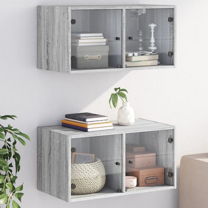 vidaXL Dulapuri de perete cu uși sticlă 2 buc. gri sonoma 68,5x37x35cm 836508