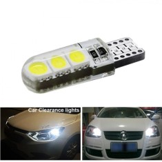 Set 2 Becuri LED T10 w5w pentru Pozitii, Plafoniera Lumina Alba cu Protectie Silicon