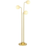 HOMCOM Lampadaire sur pied salon, lampe salon contemporain cu 3 spoturi rotative, abajur din sticlă și &icirc;ntrerupător la picior | Aosom Romania