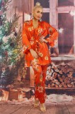 E1083RR-19 Set 3 piese lenjerie tip pijama din material satinat cu print floral