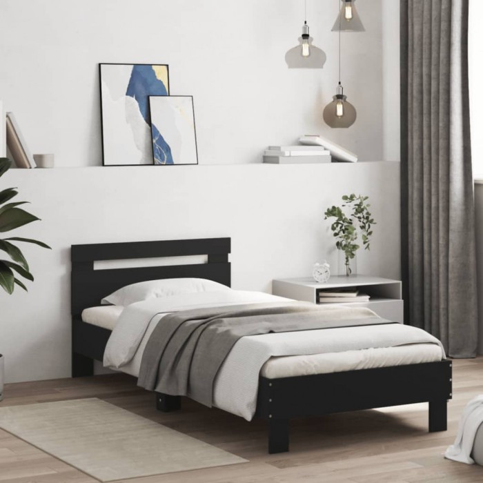 vidaXL Cadru de pat cu tăblie, negru, 90x200 cm, lemn prelucrat 838534