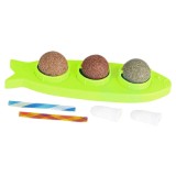 Cumpara ieftin Set 5 piese, 3 bile si 2 periute de dinti pentru pisici Keriee, plastic, textil, multicolor