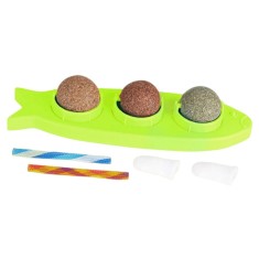 Set 5 piese, 3 bile si 2 periute de dinti pentru pisici Keriee, plastic, textil, multicolor