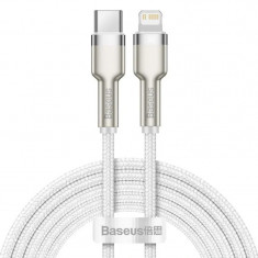 Cablu Alimentare si Date Baseus Cafule Metal Fast Charging USB Type-C la Lightning Iphone PD 20W braided 2m Alb foto