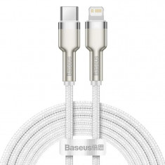 Cablu Alimentare si Date Baseus Cafule Metal Fast Charging USB Type-C la Lightning Iphone PD 20W braided 2m Alb