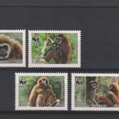 Laos 2008-Fauna,WWF,Maimute,Gibon,serie 4 valori,MNH.Mi.2062-2065