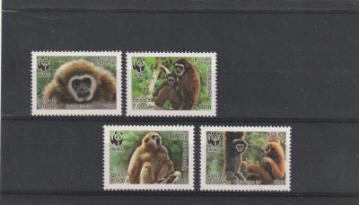 Laos 2008-Fauna,WWF,Maimute,Gibon,serie 4 valori,MNH.Mi.2062-2065 foto