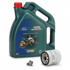 Pachet Revizie Ulei Motor Castrol Magnatec Ford 5W-20 E 5L 15D63F + Set Filtru Ulei + Surub Golire Baie Ulei Oe Ford Fiesta 6 2012→ 2468342 + 2261879