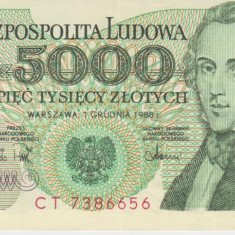 M1 - Bancnota foarte veche - Polonia - 5000 zloti - 1988