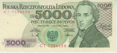 M1 - Bancnota foarte veche - Polonia - 5000 zloti - 1988 foto