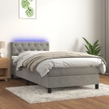 VidaXL Pat continental cu saltea &amp; LED, gri deschis, 80x200 cm catifea 3134549