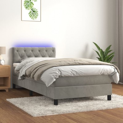 vidaXL Pat continental cu saltea &amp;amp; LED, gri deschis, 80x200 cm catifea 3134549 foto
