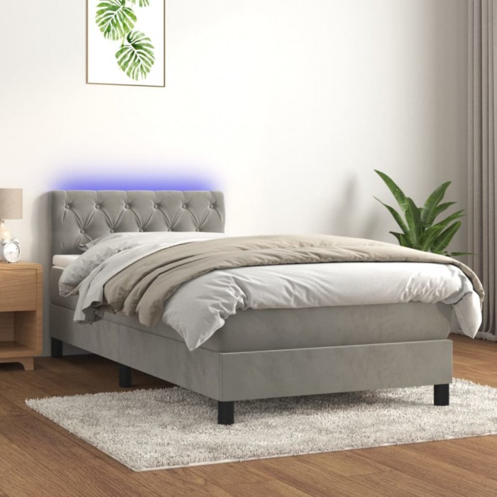 vidaXL Pat continental cu saltea &amp; LED, gri deschis, 80x200 cm catifea 3134549